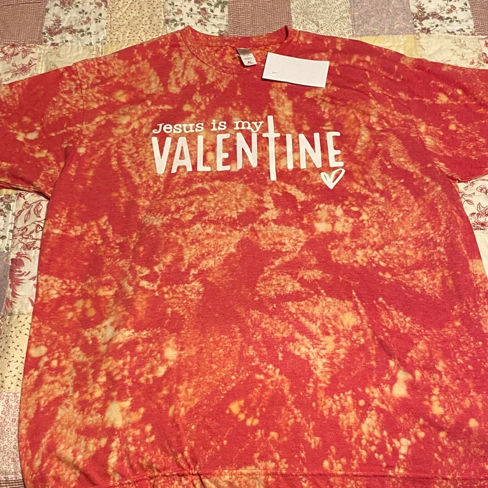 Tultex Fiery Red Tie-Dye Tee Jesus is my Valentine XL